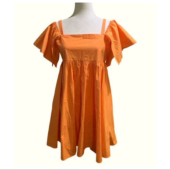 STORETS Dress Stunning Of-On-The Shoulder Orange Dress Shoulders Cutout One Size - Picture 3 of 17
